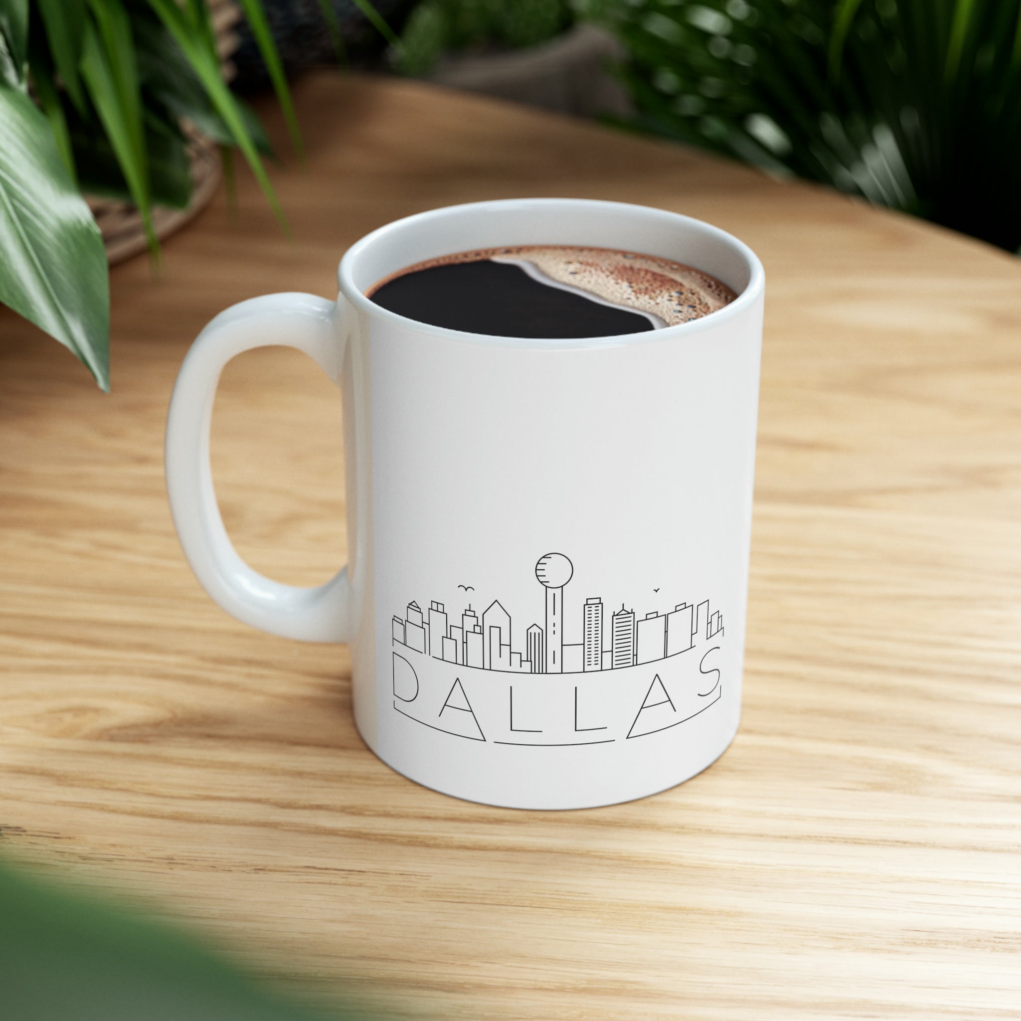 Dallas Skyline Ceramic Mug - 11oz White Mug with Black Line Drawing | BPA & Lead-Free