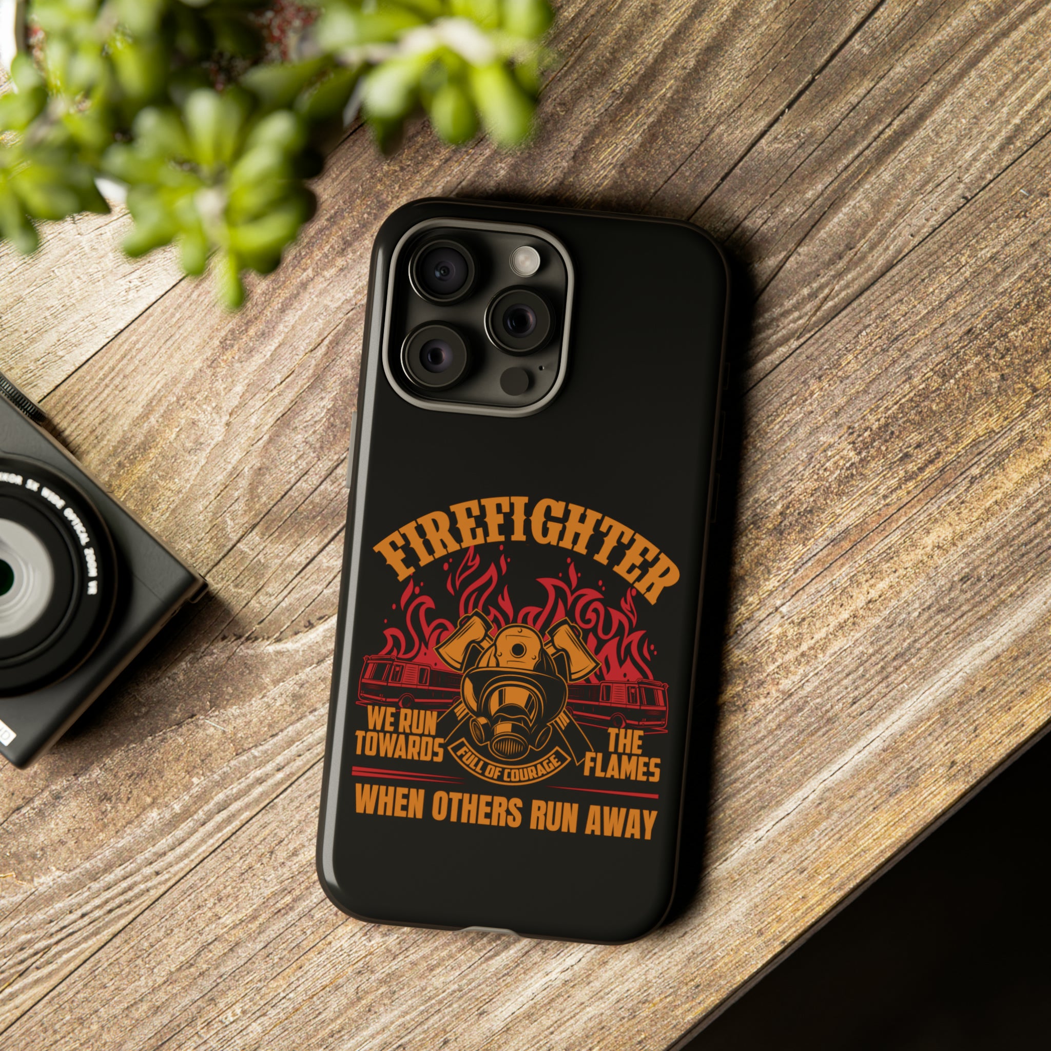 Firefighter Graphic Tough Phone Case - Two Firetrucks, Crossed Axes, Fire Helmet - iPhone, Google Pixel, Samsung - Matte/Glossy