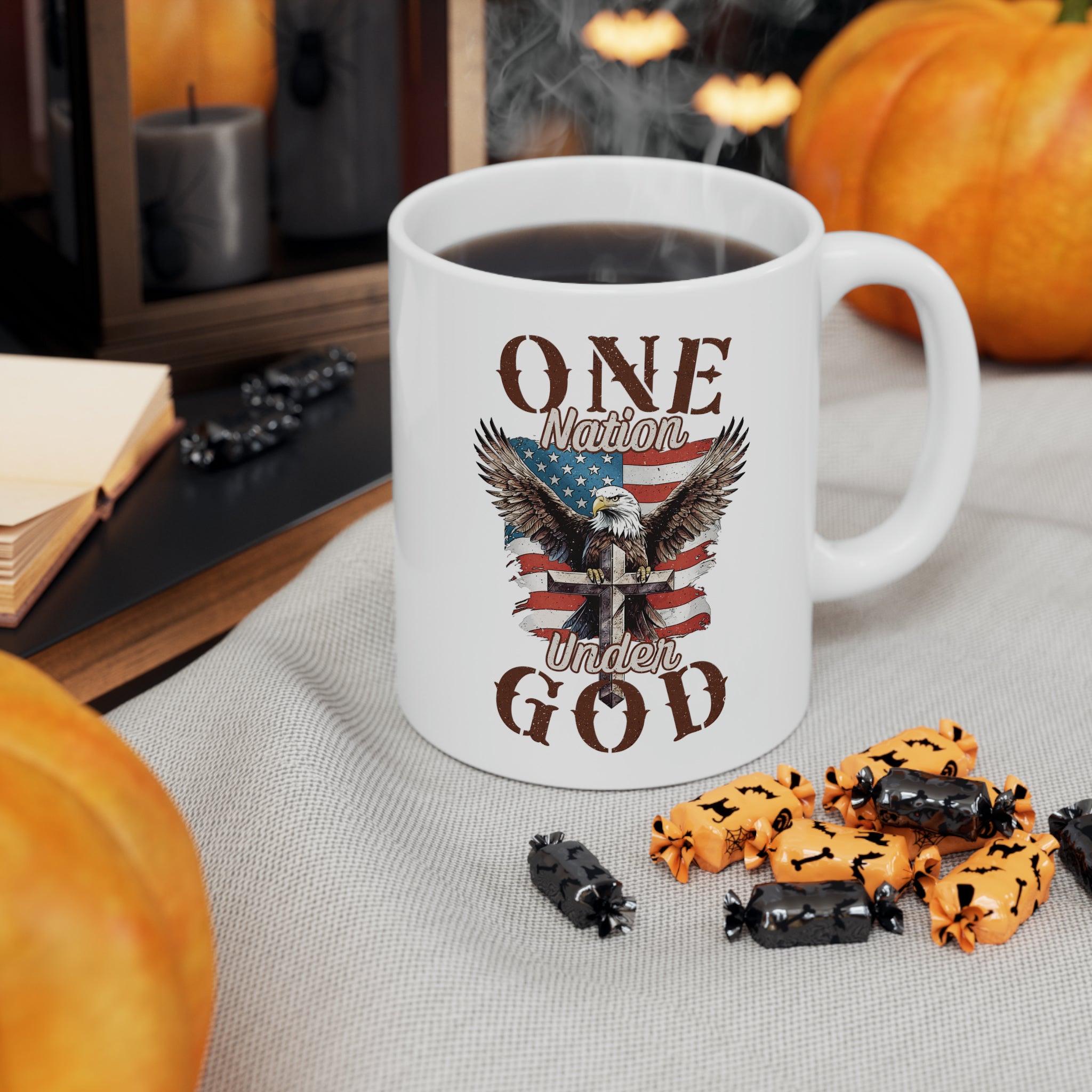 American Flag Eagle Ceramic Mug - 'One Nation Under God' - BPA & Lead Free