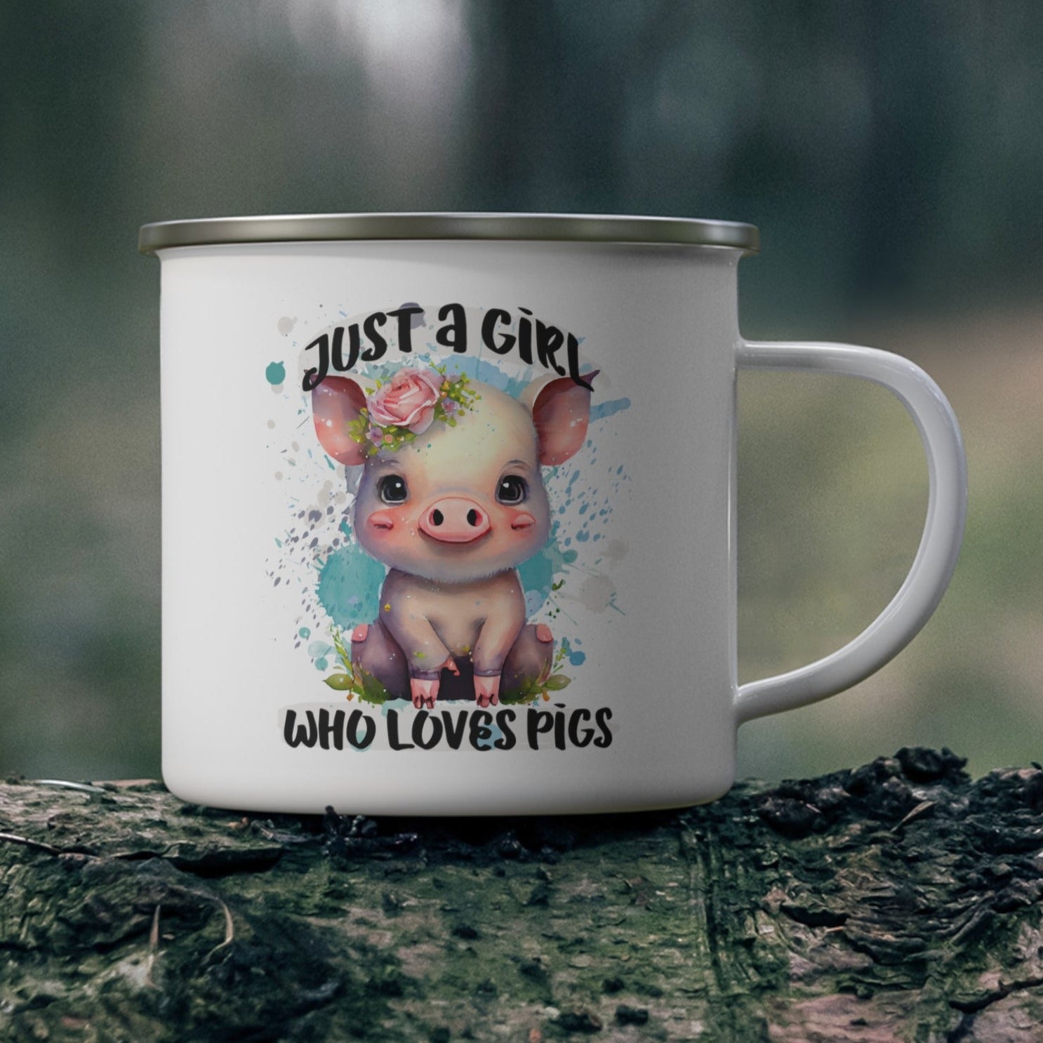 I'm Just A Girl That Loves Pigs 12oz Enamel Mug - Cute Pig Lover Cup