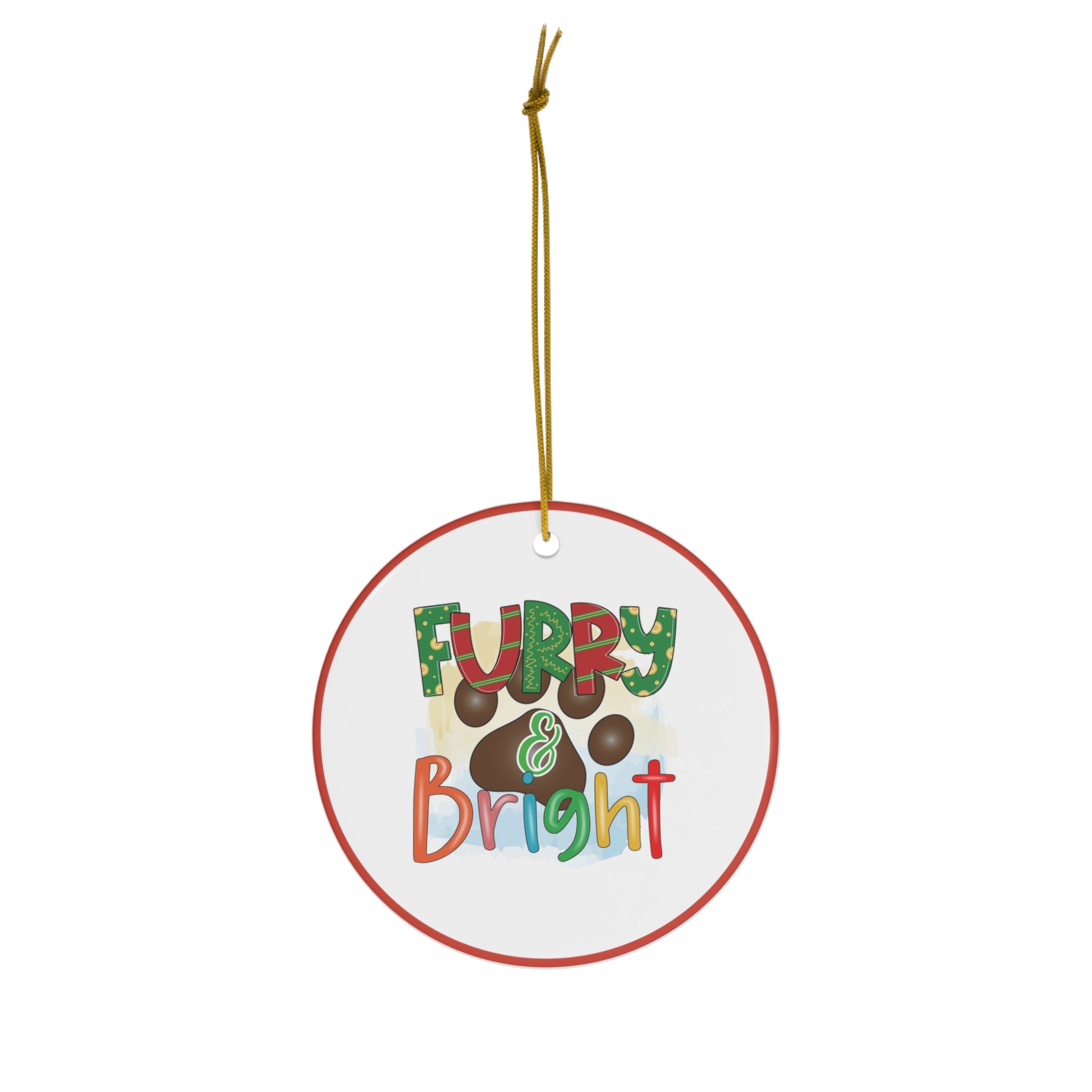 Furry & Bright Dog Paw Print Ceramic Christmas Ornament - 2.76 Inches | Holiday Decor
