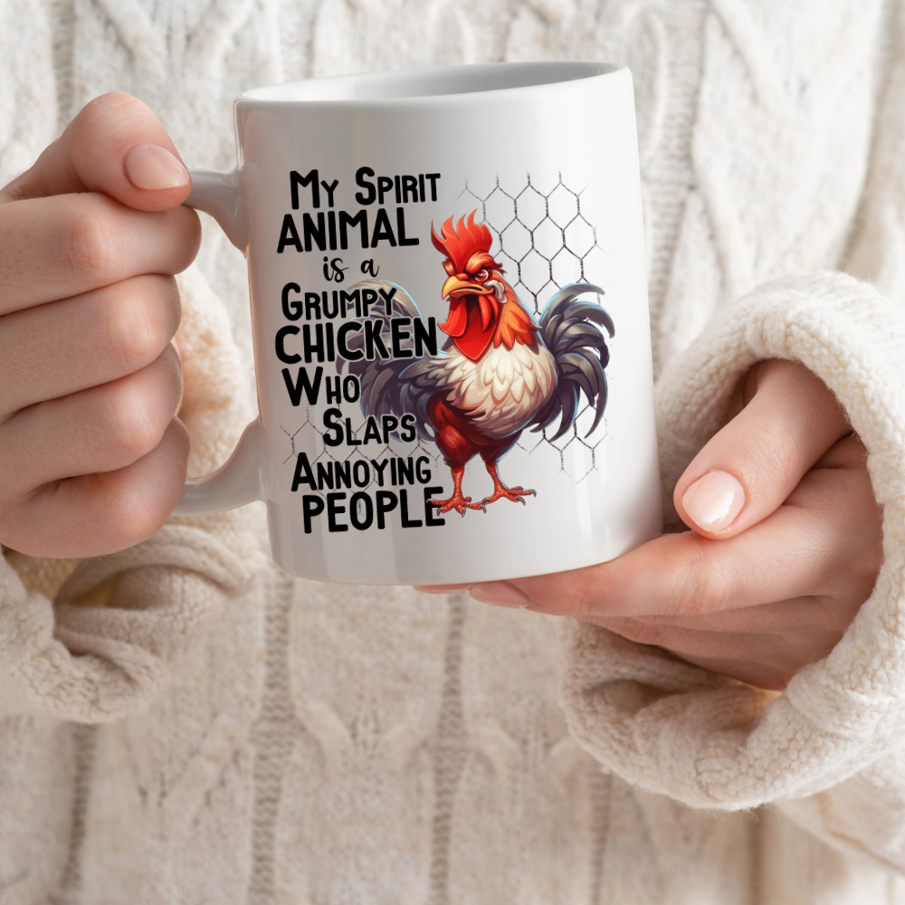 Grumpy Chicken Ceramic Mug 11oz | Hilarious 'Spirit Animal' Coffee Cup | Funny Chicken Lover Gift