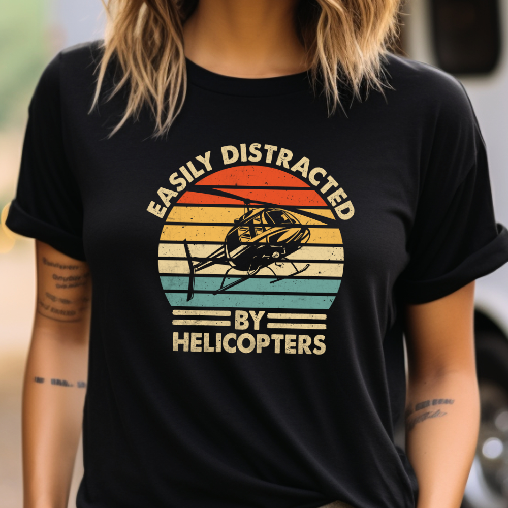 Vintage Helicopter Tee | Bella Canvas 3001 Shirt | Retro Aircraft Graphic | Black Asphalt Military Green Navy | Sizes S-3XL
