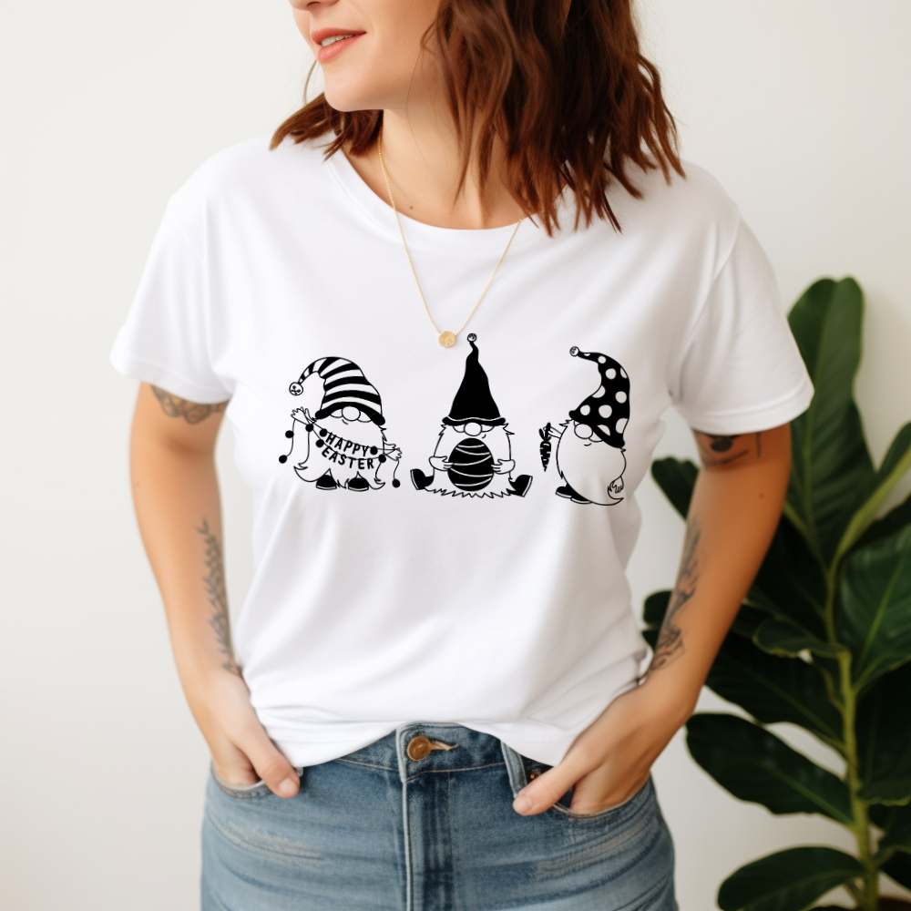 Happy Easter Gnomes Tee - Easter Gift - Womans Tee - Bella + Canvas 3001 - Multiple Colors - Sizes XS- 3XL
