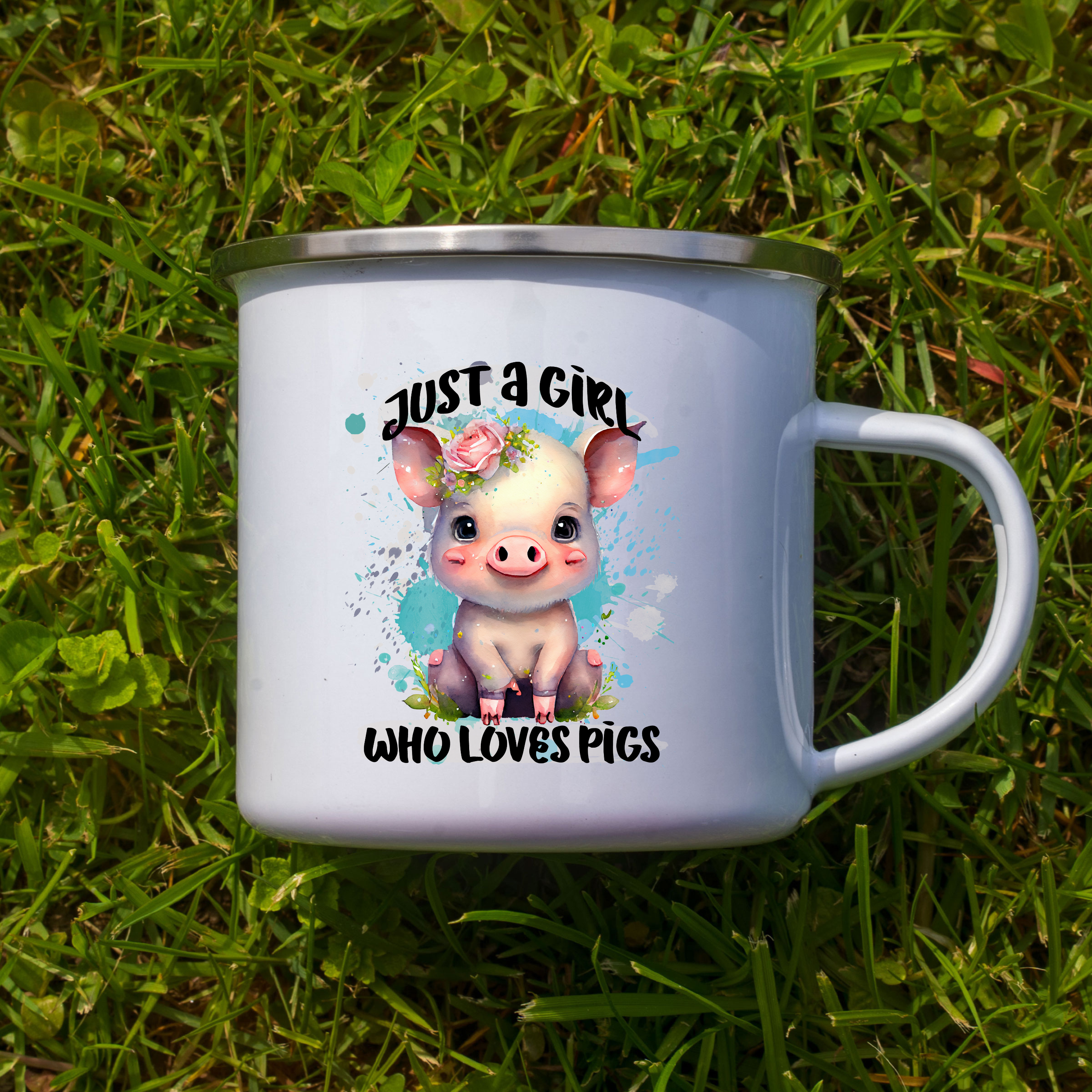 I'm Just A Girl That Loves Pigs 12oz Enamel Mug - Cute Pig Lover Cup