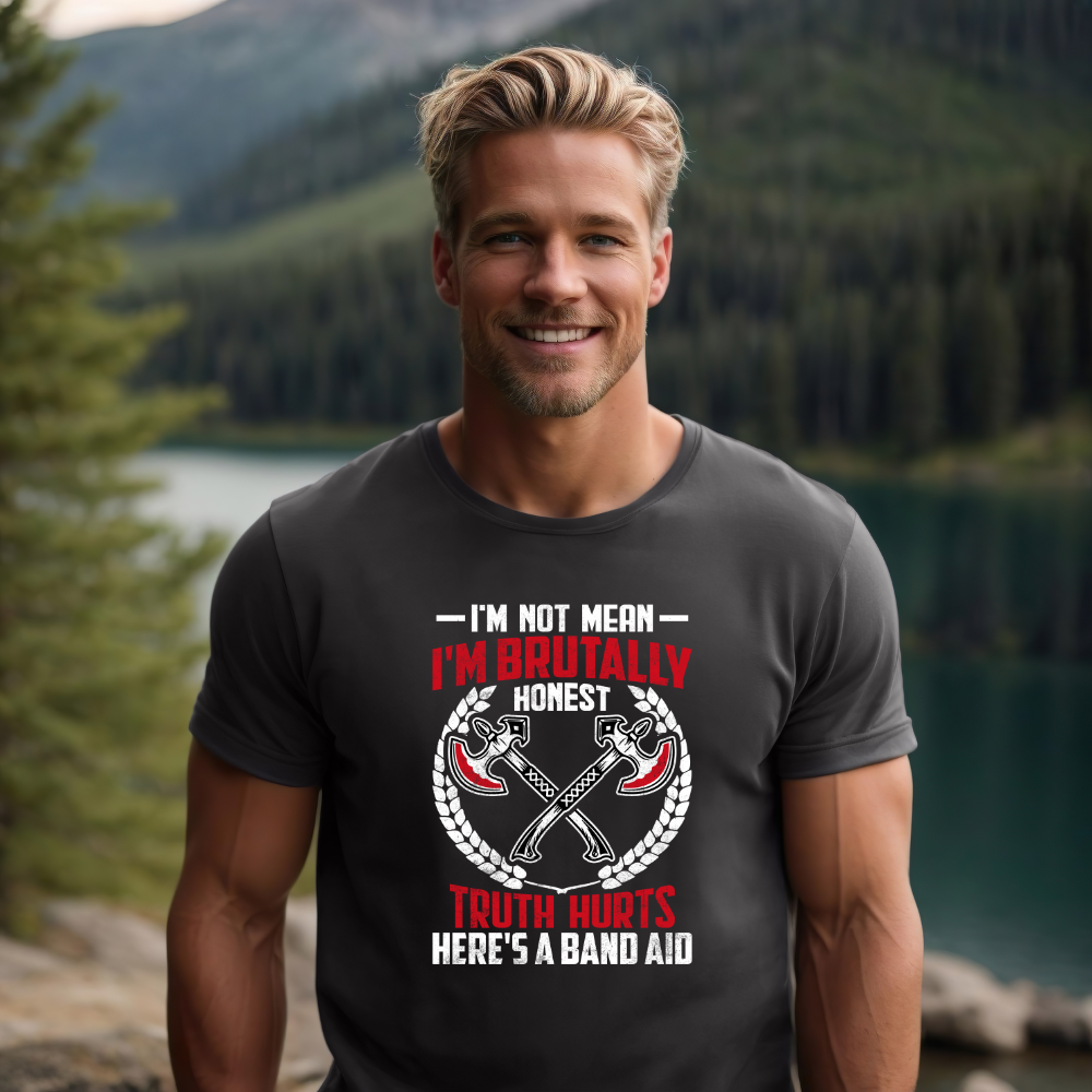 Brutally Honest Graphic Shirt - I'm Not Mean Viking Tee | Crossed Axes Design | Funny Quote T-shirt | Available in 4 Colors | Sizes S-3XL