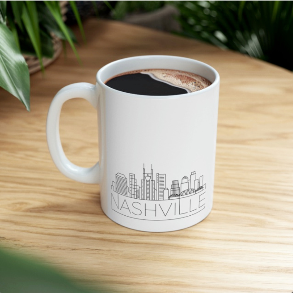 Nashville Skyline Ceramic Mug | 11oz White Mug with Graphic Design | BPA & Lead-Free