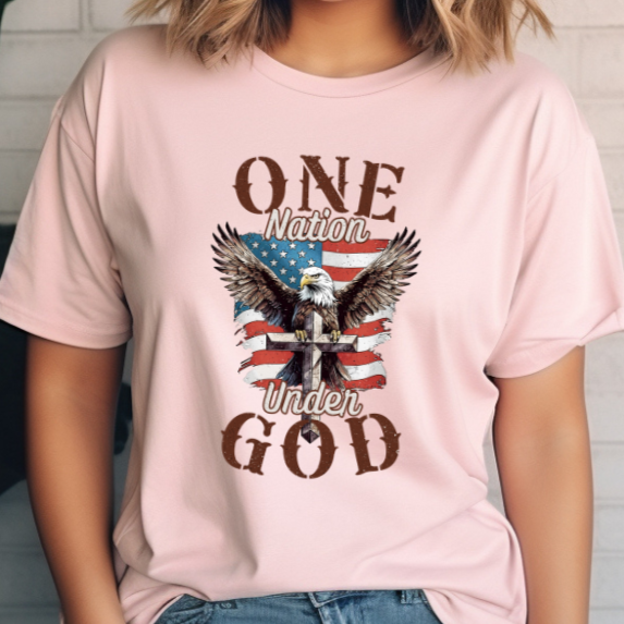 Retro Bald Eagle on Cross Tee - Comfort Colors 1717 Short Sleeve Shirt - Patriotic Graphic Tee - One Nation Under God American Flag Design