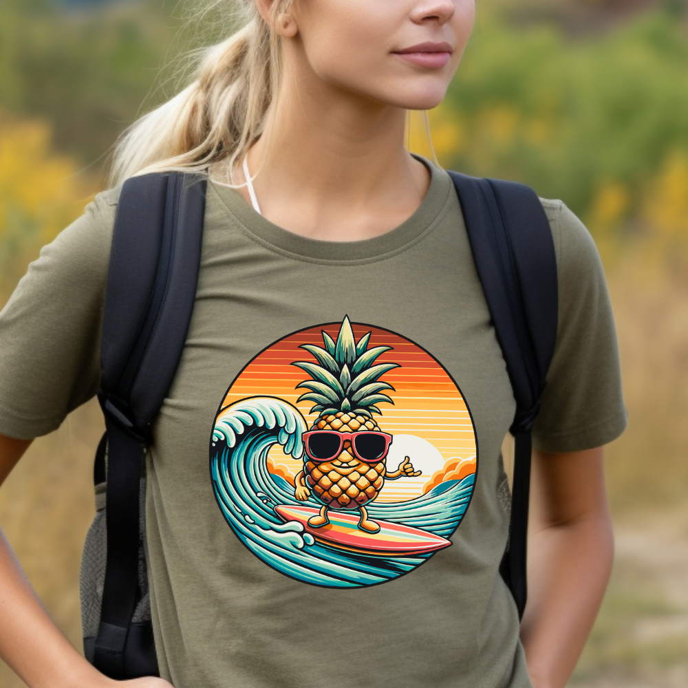 Retro Pineapple Surfer Tee - Bella + Canvas 3001, Vintage 70s-80s Style, Sizes S-3XL, Multiple Colors