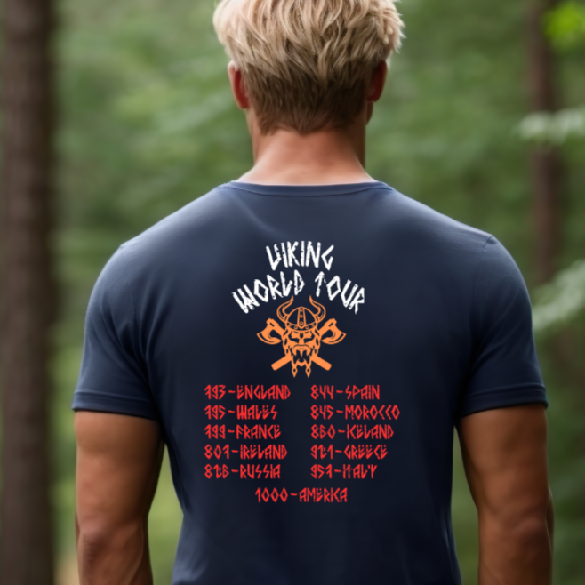 Nordic Style Viking World Tour Tee - Bella + Canvas 3001 - Sizes Small to 3XL - Various Colors