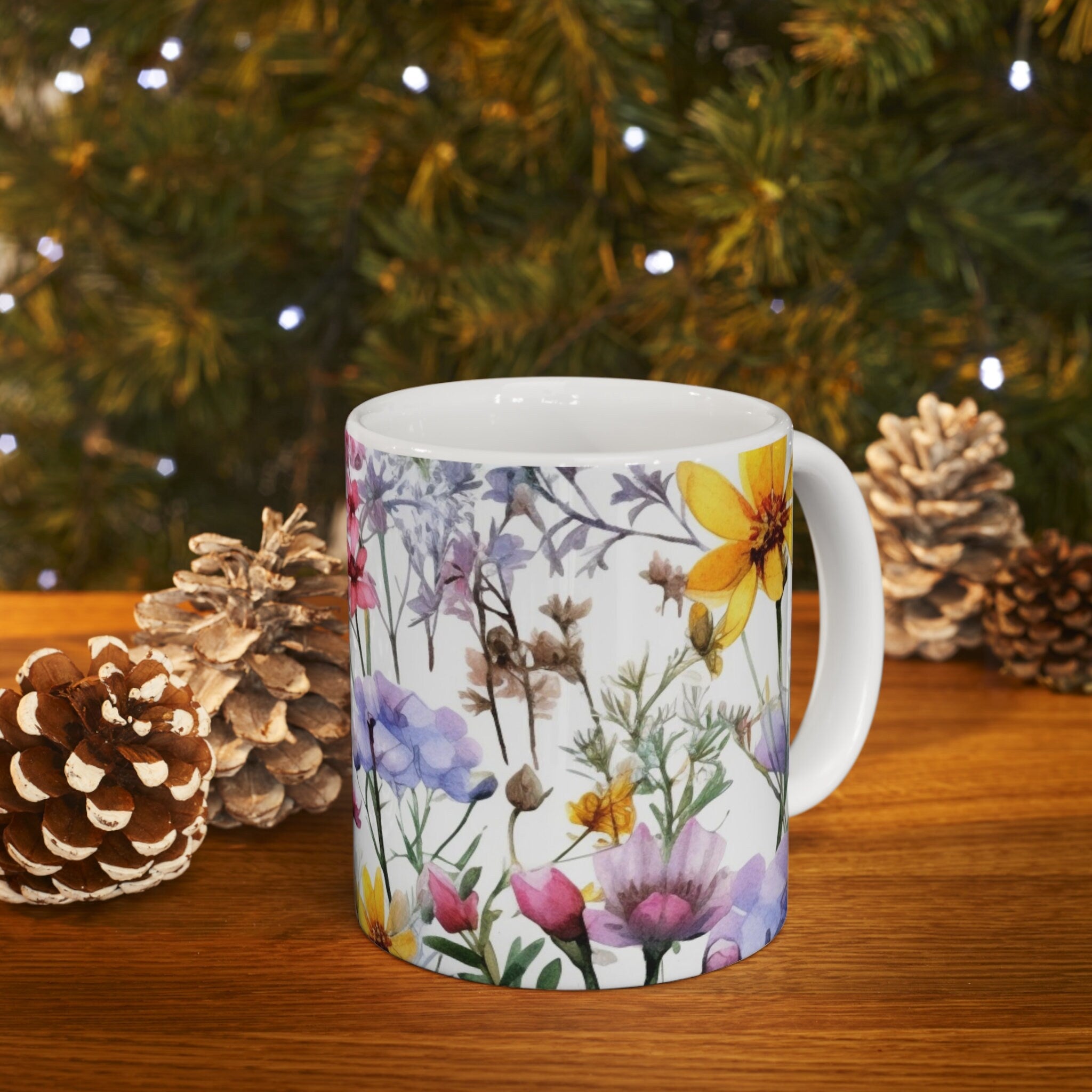 Beautiful Watercolor Flower design White Ceramic Mug 11oz Perfect Gift