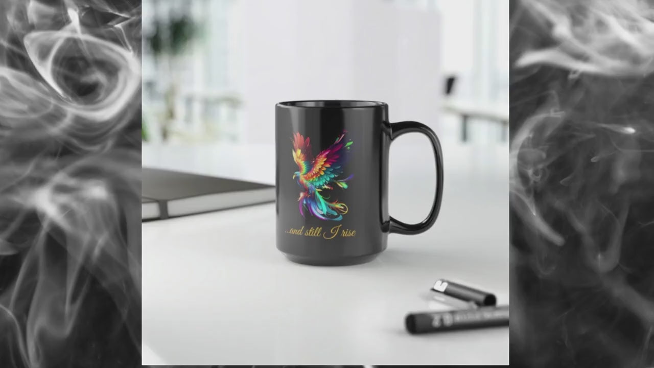 And Still I Rise Phoenix Designed Black Coffee Mug 15oz + Tea Cup + Mythical Figure + Cocoa
