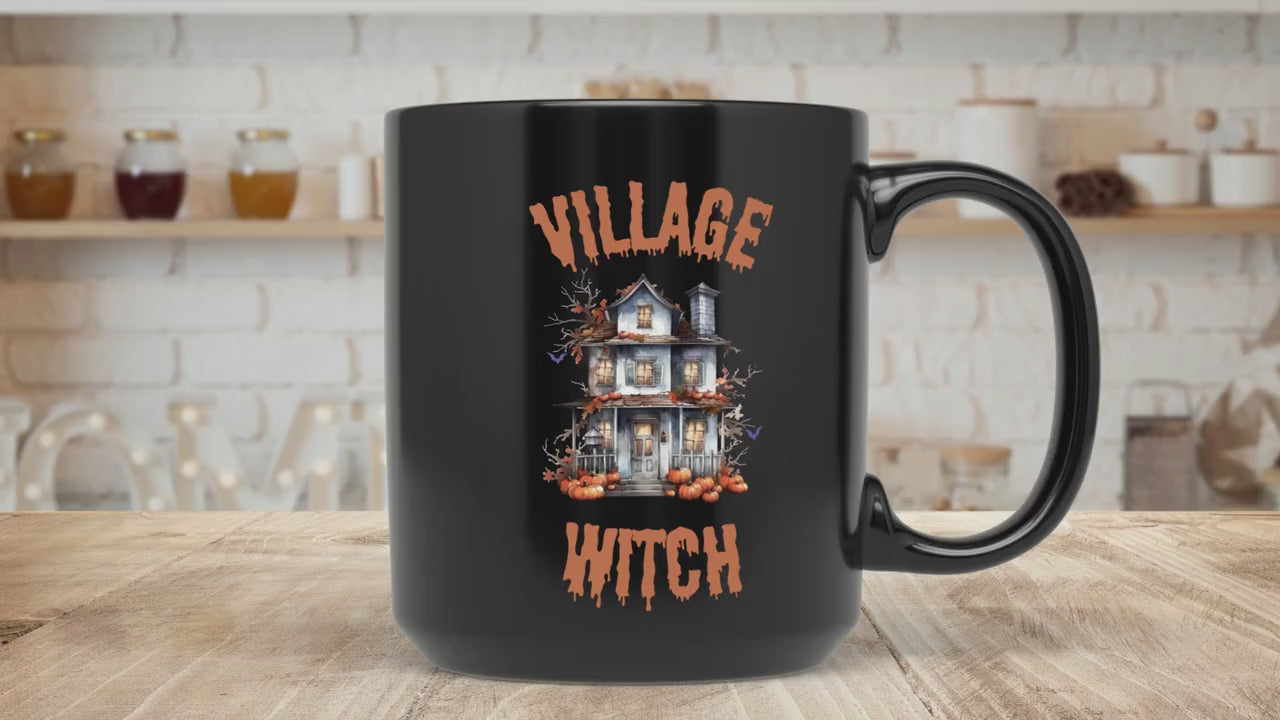 Village Witch Coffee Mug Black Mug 15 oz Halloween Coffee Cup Spooky Mug