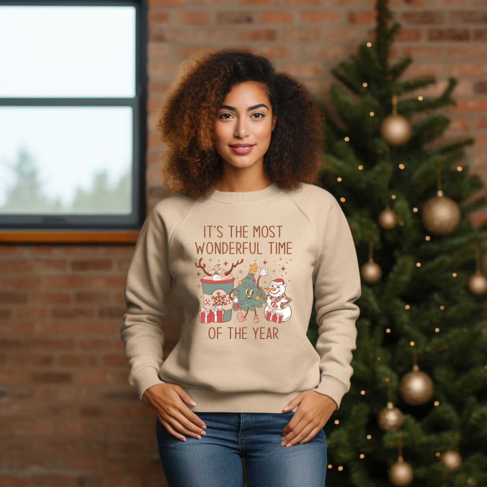 Festive Christmas Tree Sweatshirt | 'Most Wonderful Time of The Year' | Holiday Pullover