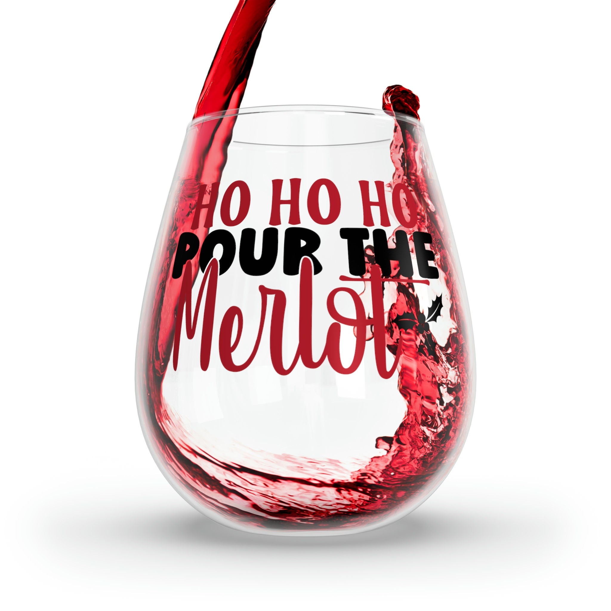 Christmas Holiday Design Stemless Wine Glass, 11.75oz