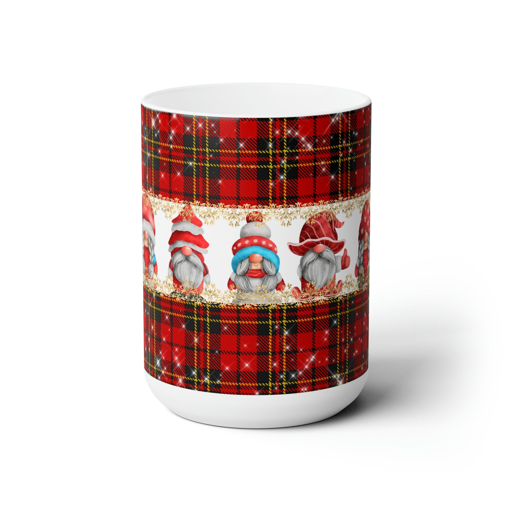Beautiful Red Plaid and Santa Design Christmas Ceramic Mug 15oz