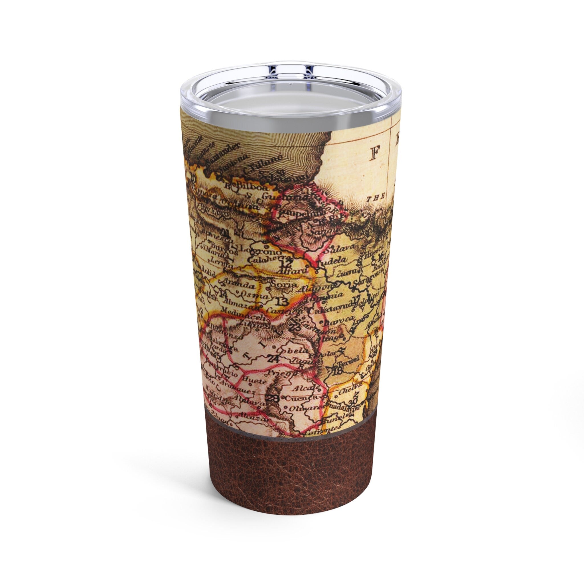 Vintage Map and "Leather" Wrapped Tumbler 20oz Perfect for travelers, wanderers and history buffs