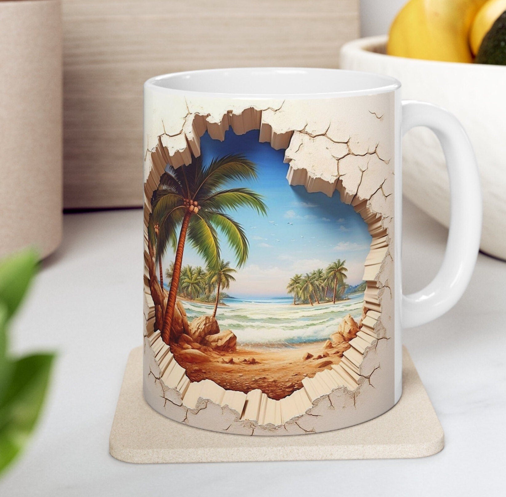 3d Beach Mug, Summer Mug, Sand and Sea Mug, Beach Mug Sweet Vacation Mug, Coffee Cup, Tea Mug, Deep Beach Sand Mug, Ai 3D Art Mug