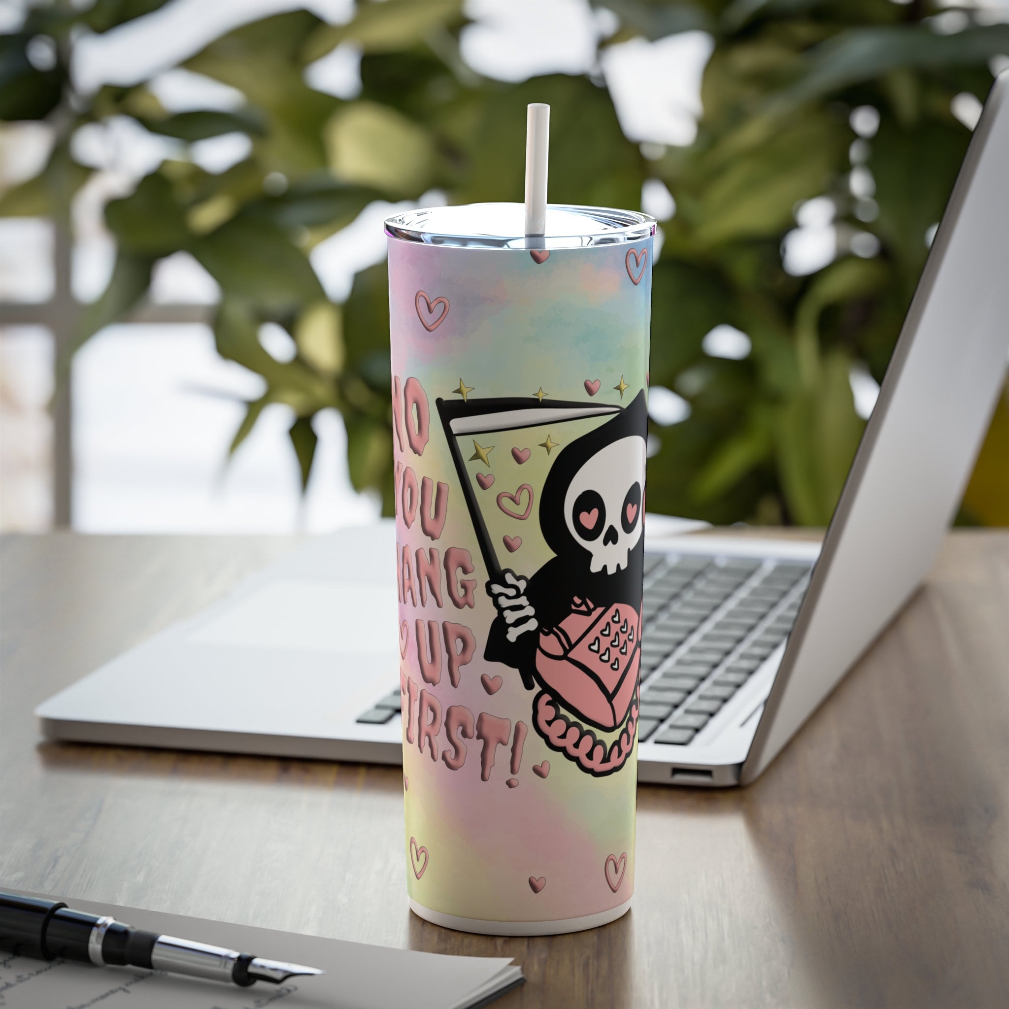 No You Hang Up First 20oz Tumbler Scream Ghostface Halloween Cute Cup, Halloween gift, Halloween gift Fall iced coffee with lid and straw