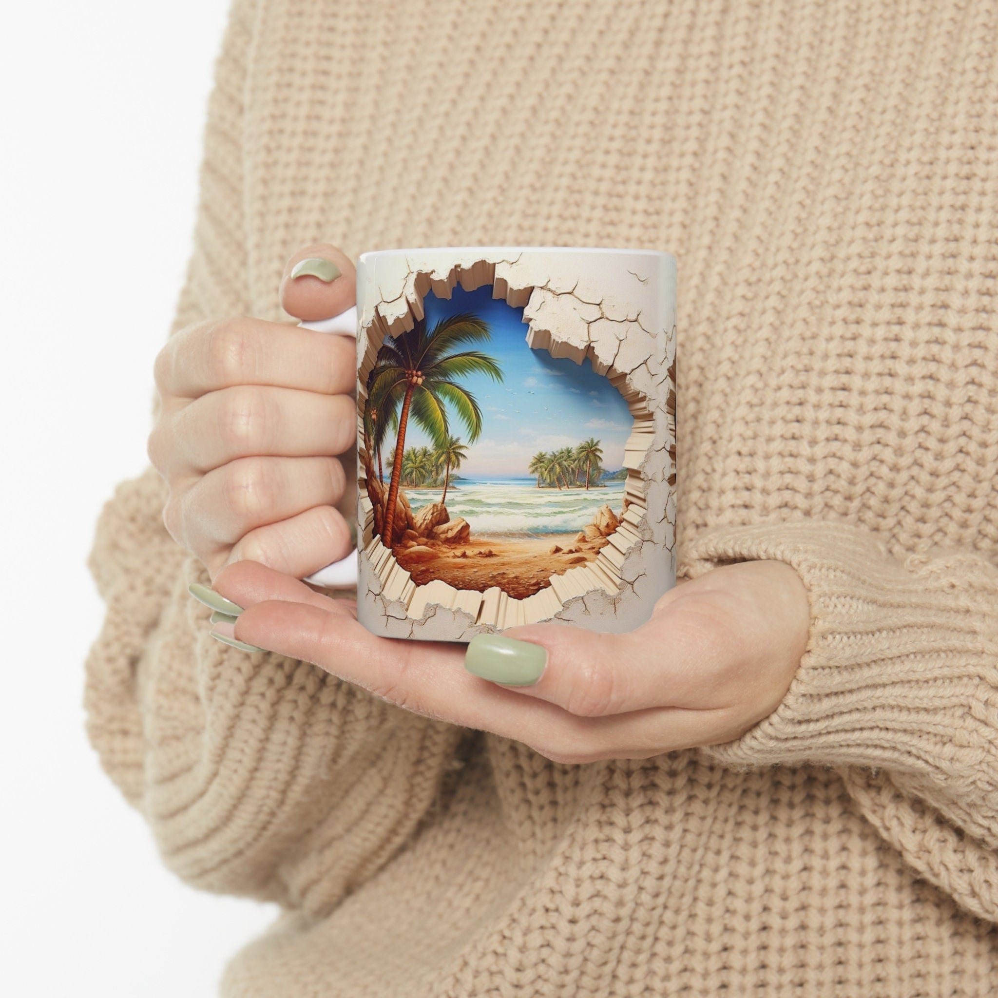 3d Beach Mug, Summer Mug, Sand and Sea Mug, Beach Mug Sweet Vacation Mug, Coffee Cup, Tea Mug, Deep Beach Sand Mug, Ai 3D Art Mug