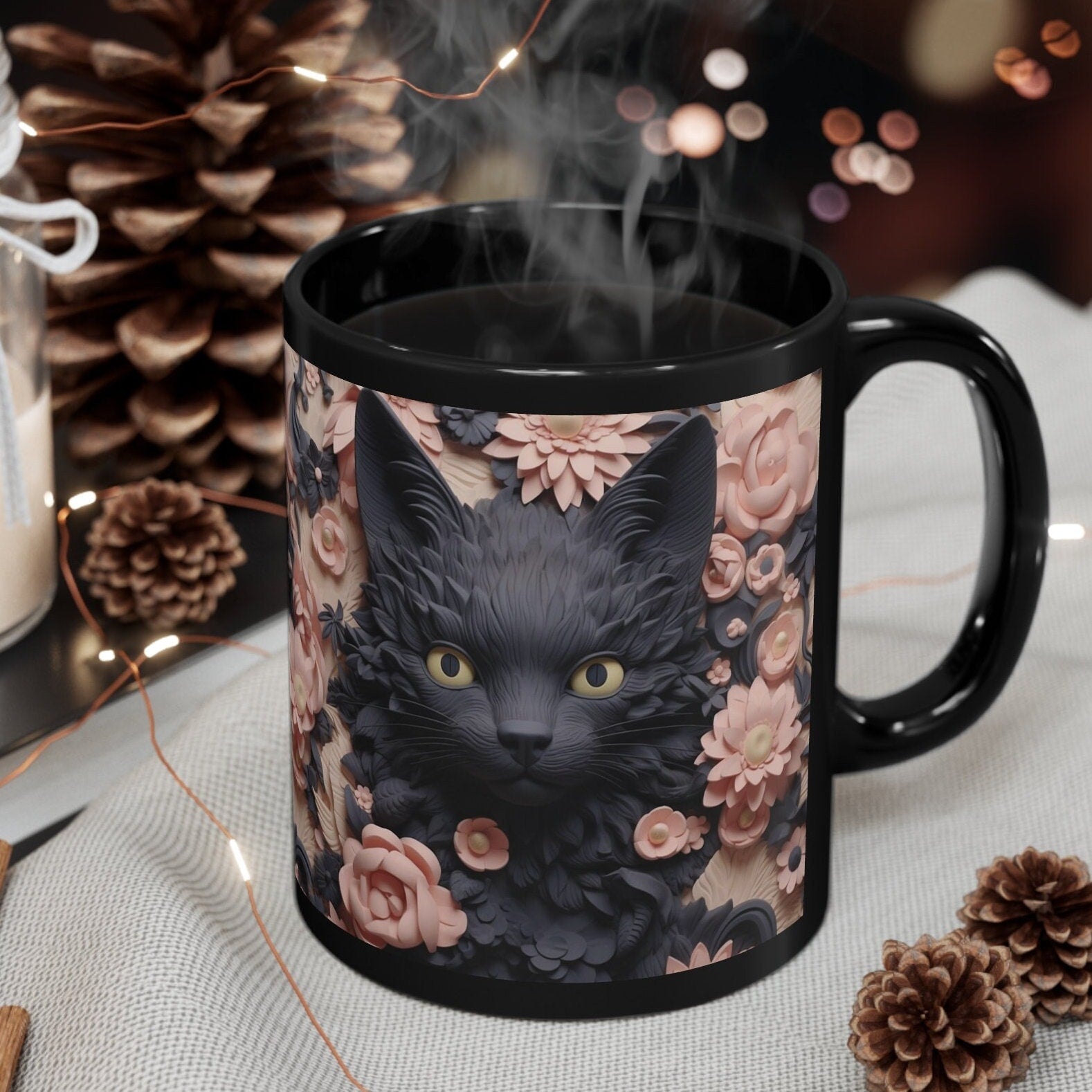 3D Black Cat Coffee Mug, Cat Mug, Great Christmas Day Gift, Cat Lover, Mom Dad Gift, 3D Cup, AI Art, Best Friend Gift