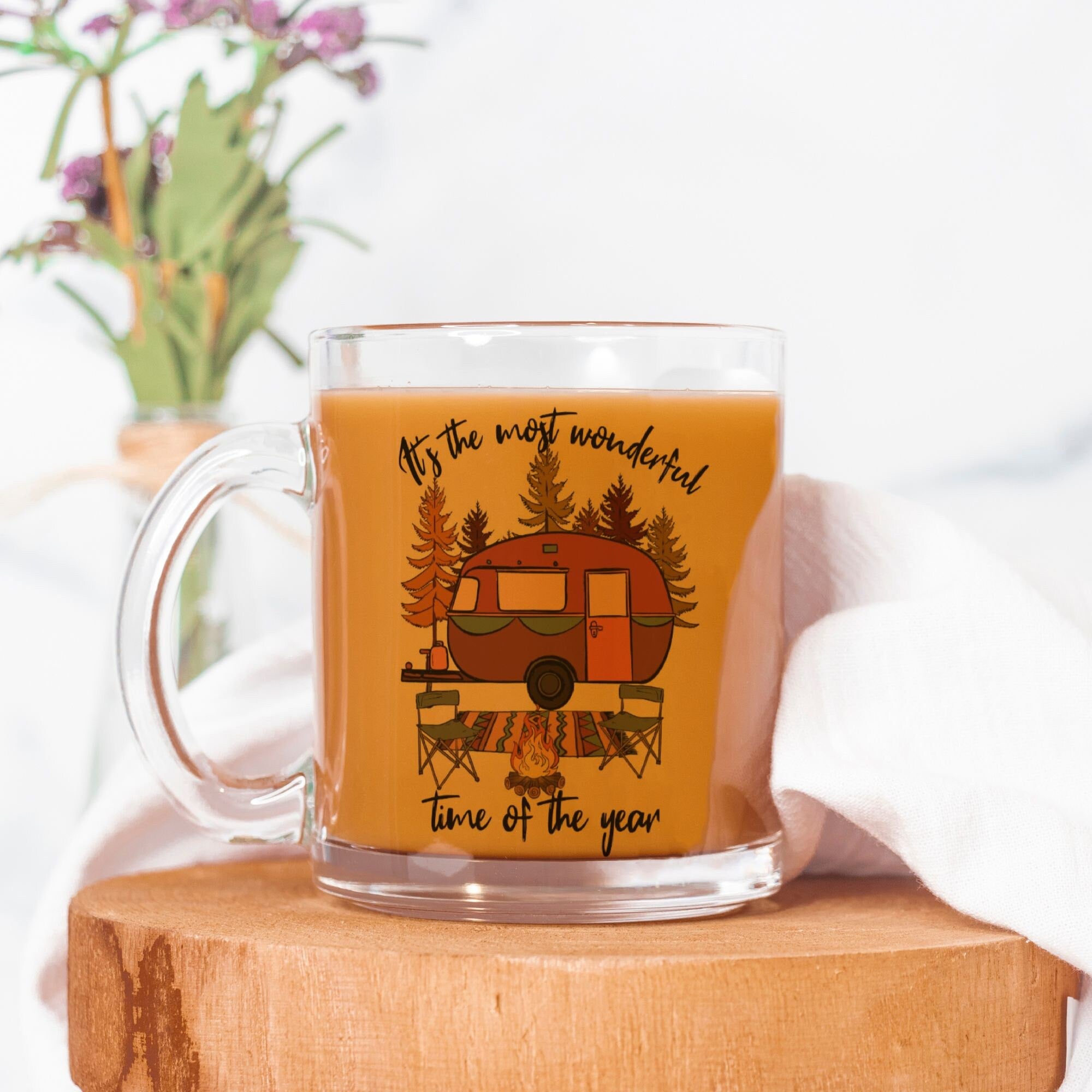 Camper Mug Glass, Christmas Gift, Travel Mug, Travel Trailer, Perfect Gift Idea, Hiker Mug, Outdoors Mug, Coffee Lover