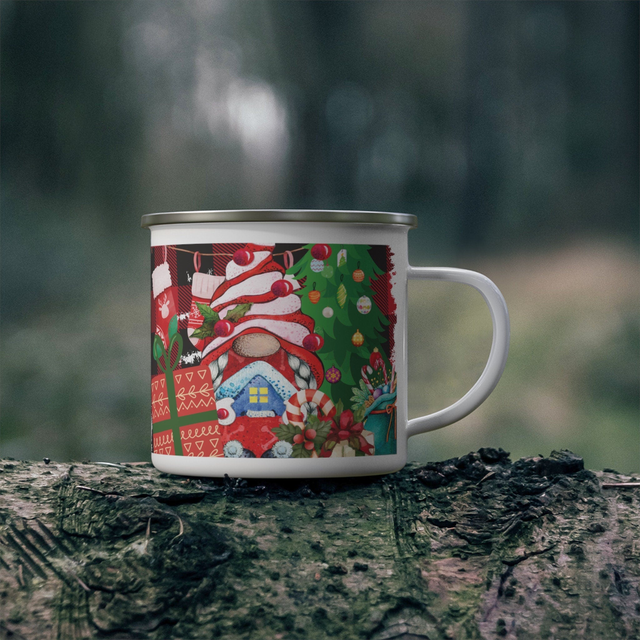 Charming Enamel Gnome Mug: Whimsical Christmas Decor for Cozy Mornings. Embrace the Holiday Spirit with Every Sip!