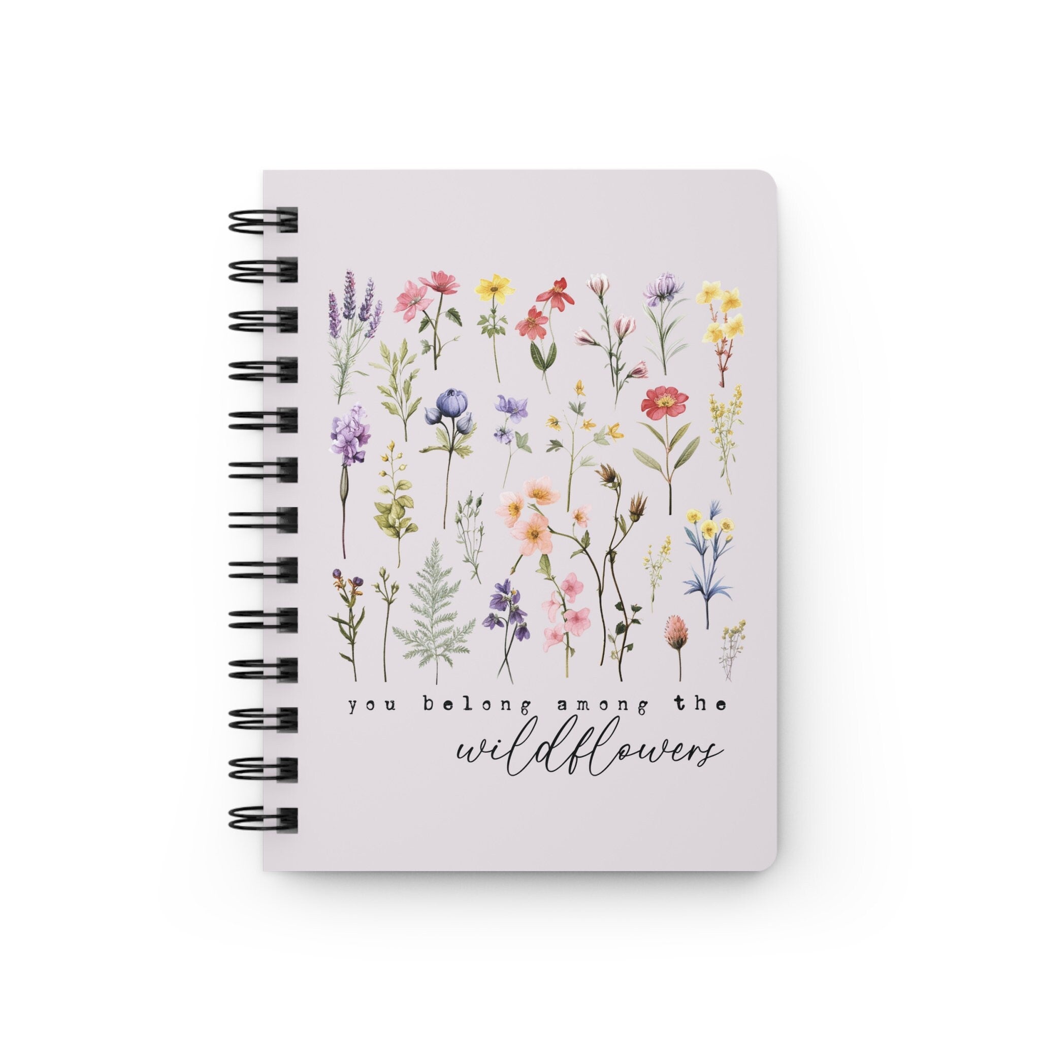 Floral Wildflower Botanical Garden Nature Spiral Reading Journal, Ruled Line Paper 5x7 Inch Size Reading Notebook, BOHO Cottagecore Inspired