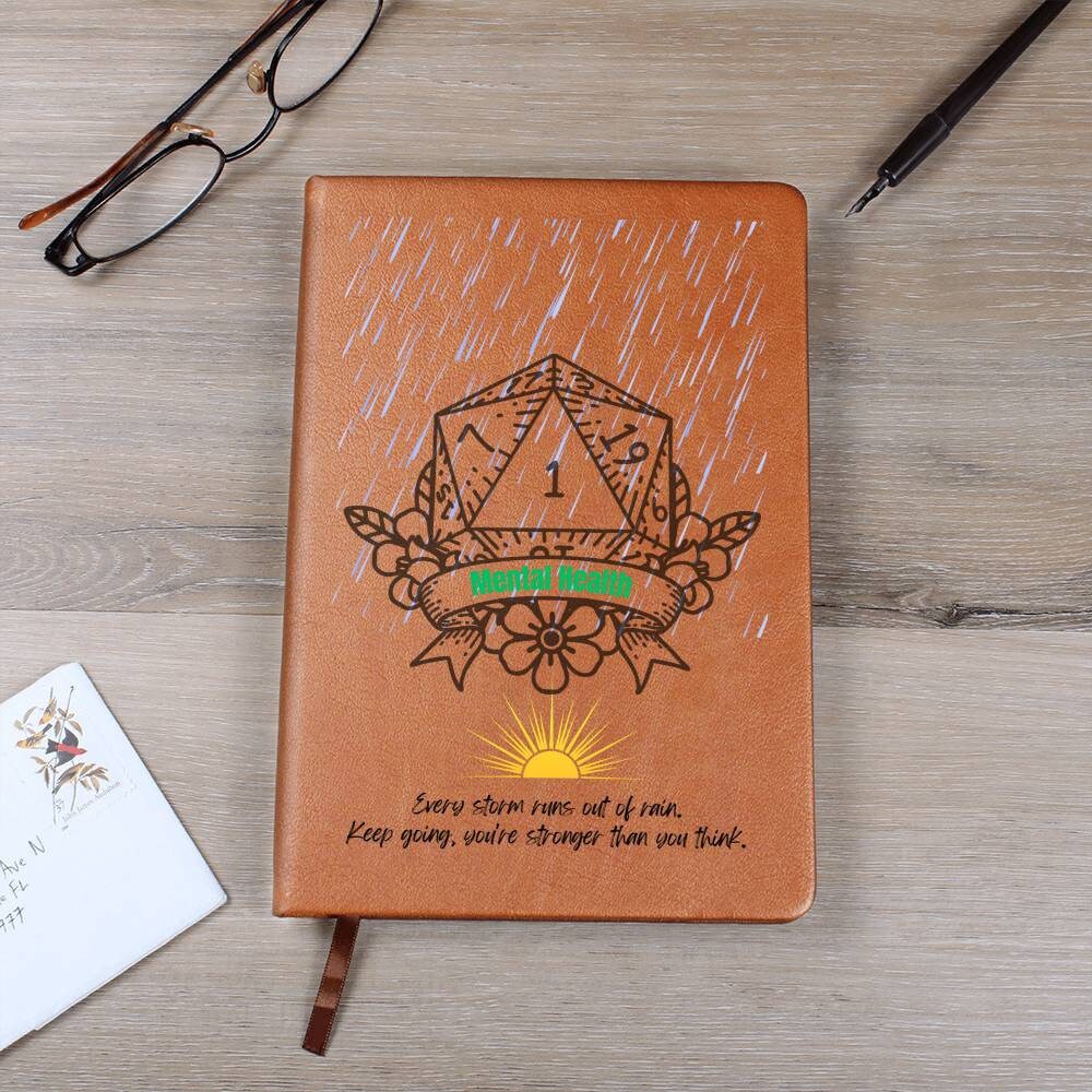 D20-Inspired Leather Journal for Mental Health and Positivity