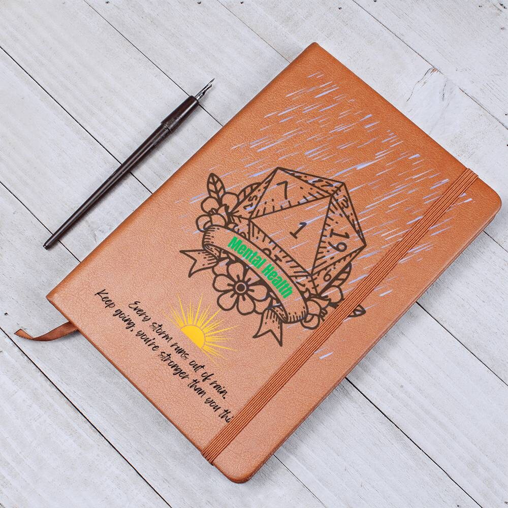 D20-Inspired Leather Journal for Mental Health and Positivity
