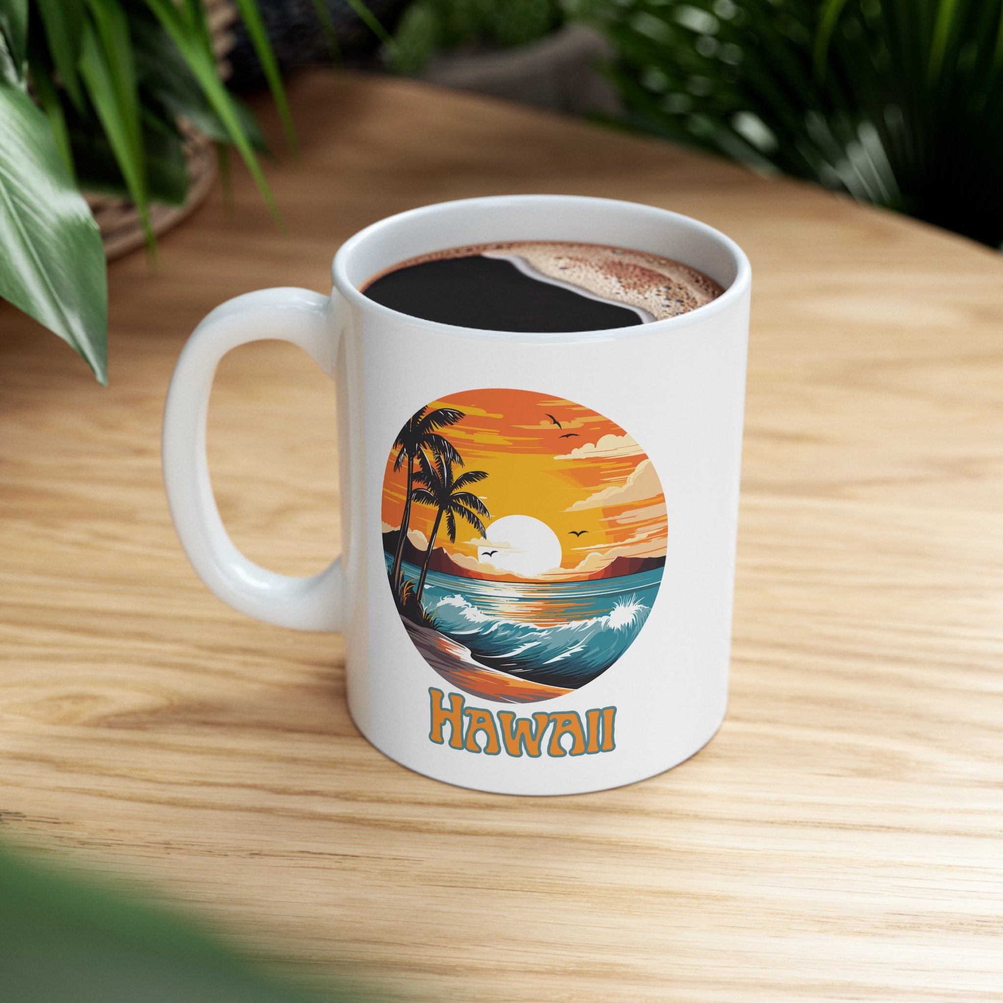 Hawaii Sunset Mountain Beach Coffee Mug - Aloha Vibes! Perfect Hawaiian Souvenir, Hawaii Coffee Mug, Sunset Beach Mug