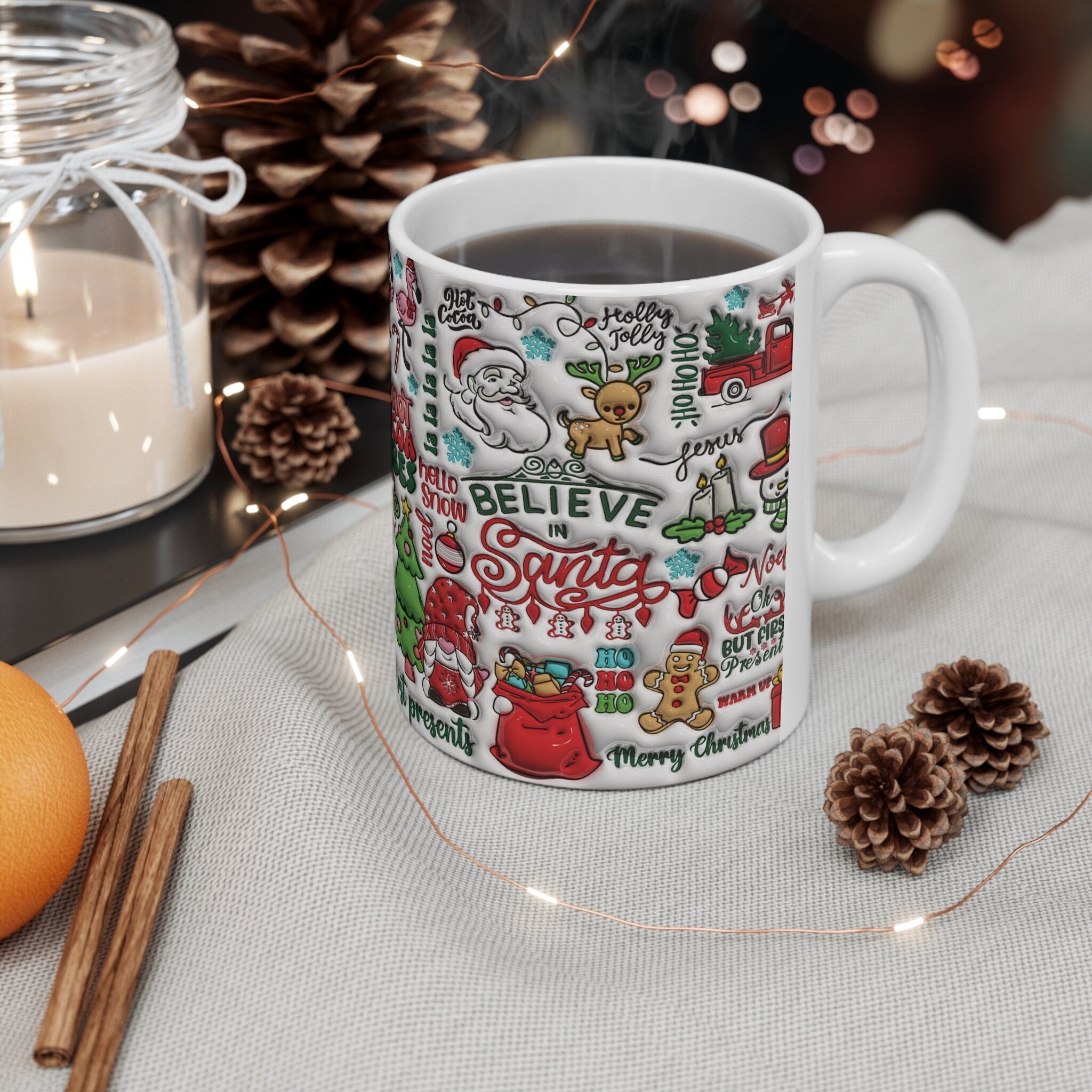 11oz Festive 3D Christmas Ceramic Mug | Holiday Joy in Every Sip | Unique Holiday Drinkware